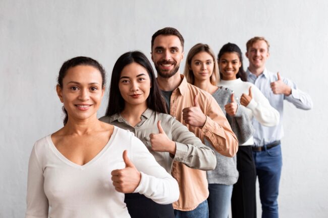 HappyClients2 Group of people giving thumbs up illustrates blog "5 Ways to Increase Customer Satisfaction"
