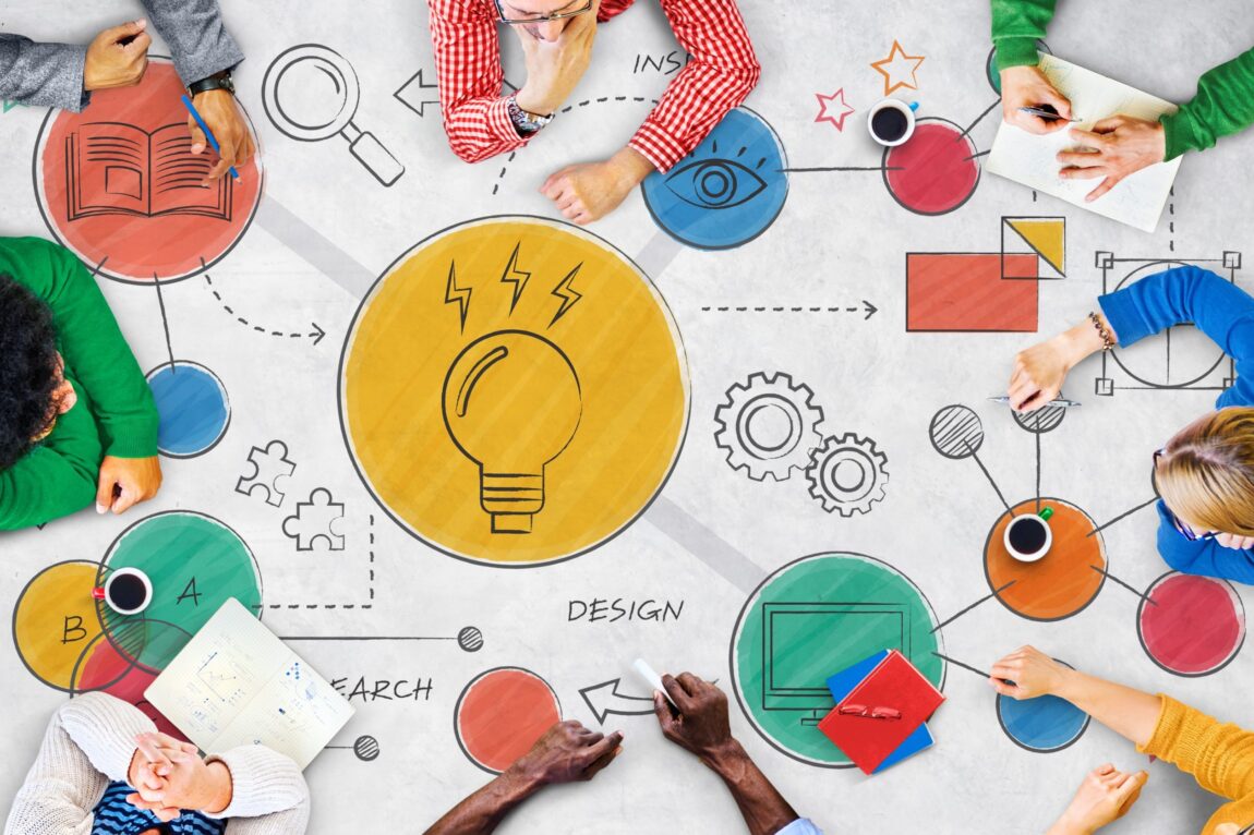 Photo of people sitting at a table with a light bulb drawn on it illustrates blog: "How Small Businesses Can Foster Innovation"