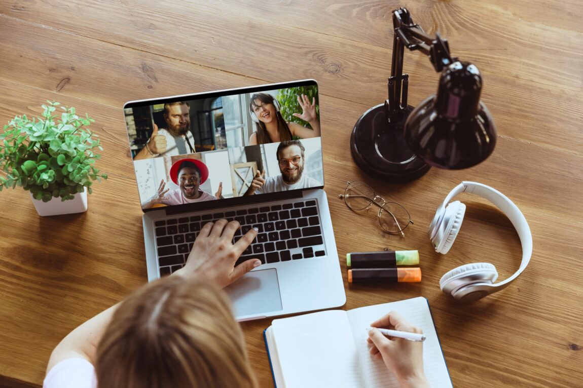 Photo of woman working from home.